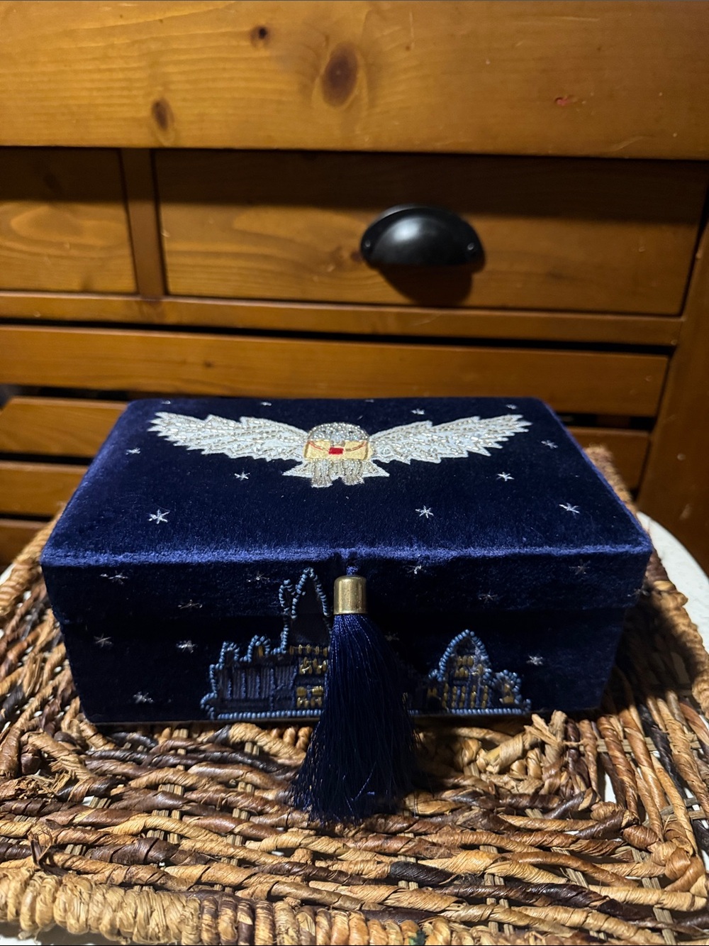 Pottery Barn Teen Harry Potter Hedwig Beaded Velvet Jewelry Box - Picture 3 of 10